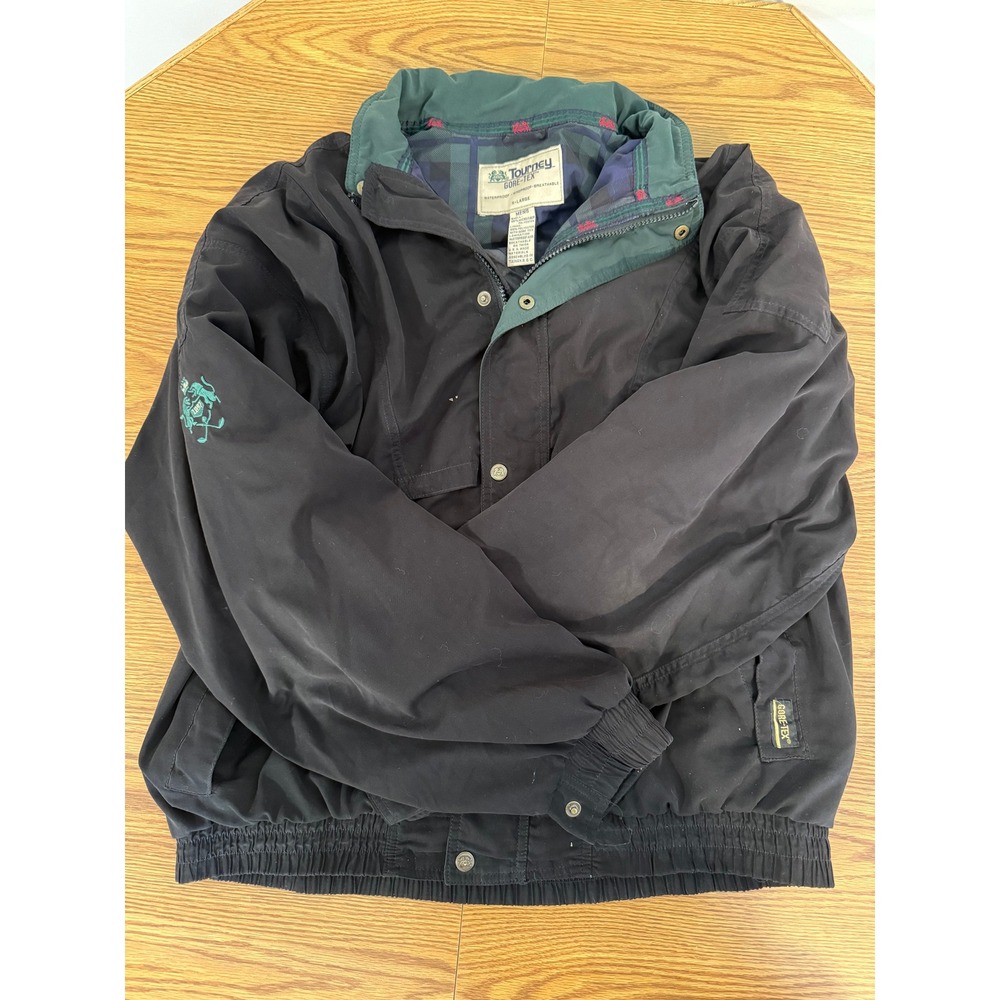 Vintage Tourney Gore-Tex Jacket Mens XL Black Waterproof Windbreaker Y2K